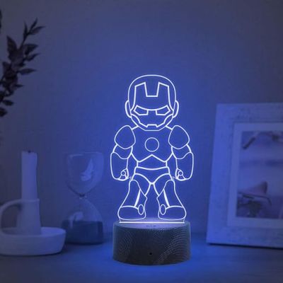 3D Illusion Iron Man Night Lamp with Multicolored Light Kids Room Decoration &Birthday Gift for Avengers Fans