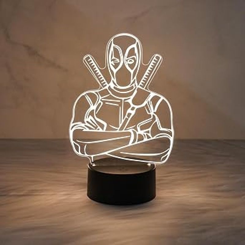 3D Illusion Marvel Hero Deadpool Night Lamp with Warm White Light  Kids Room Decor Lamp  & Birthday Gift for Avengers Lover