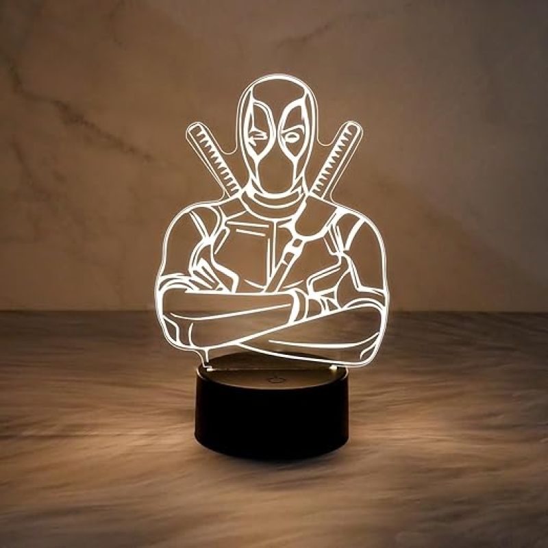 3D Illusion Marvel Hero Deadpool Night Lamp with Warm White Light  Kids Room Decor Lamp  & Birthday Gift for Avengers Lover