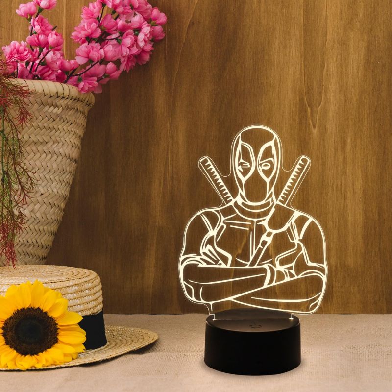 3D Illusion Marvel Hero Deadpool Night Lamp with Warm White Light  Kids Room Decor Lamp  & Birthday Gift for Avengers Lover