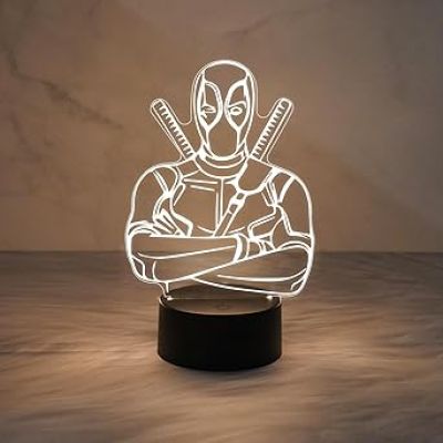 3D Illusion Marvel Hero Deadpool Night Lamp with Warm White Light  Kids Room Decor Lamp  & Birthday Gift for Avengers Lover