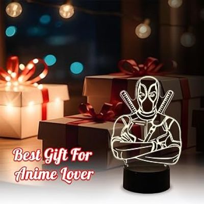 3D Illusion Marvel Hero Deadpool Night Lamp with Warm White Light  Kids Room Decor Lamp  & Birthday Gift for Avengers Lover