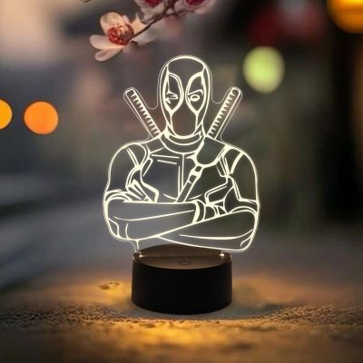 3D Illusion Marvel Hero Deadpool Night Lamp with Warm White Light  Kids Room Decor Lamp  & Birthday Gift for Avengers Lover