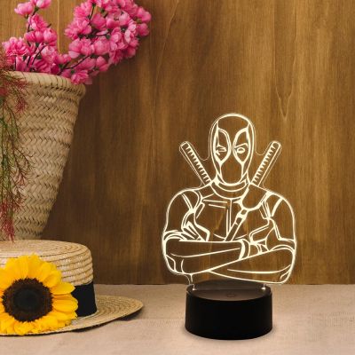 3D Illusion Marvel Hero Deadpool Night Lamp with Warm White Light  Kids Room Decor Lamp  & Birthday Gift for Avengers Lover