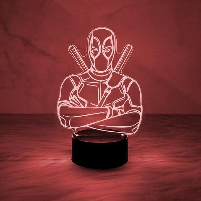 3D Illusion Marvel Hero Deadpool Night Lamp with Multicolored Light Kids Room Decor Lamp & Birthday Gift for Avengers Lover