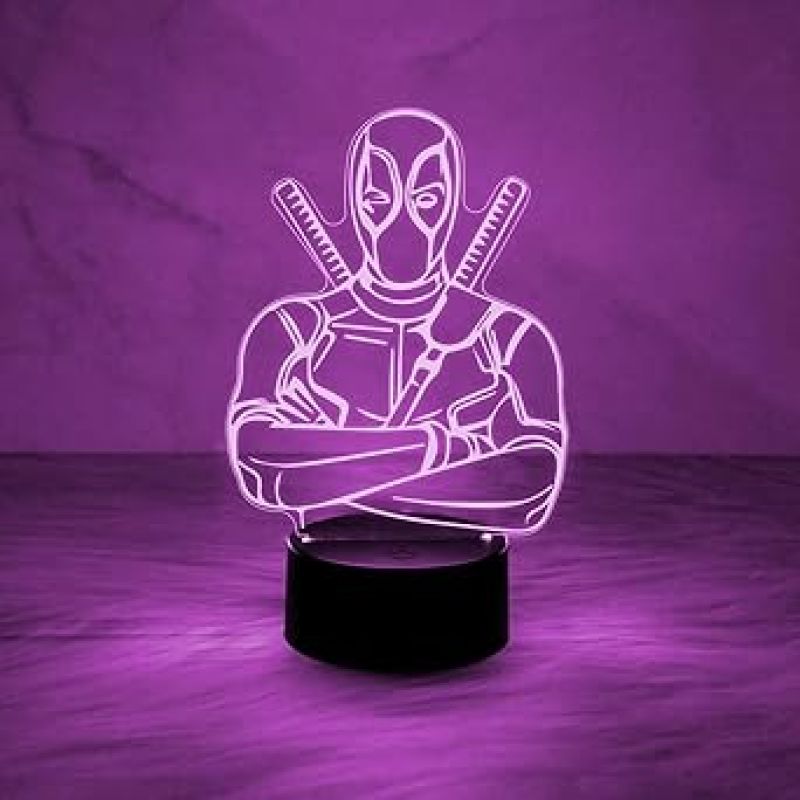 3D Illusion Marvel Hero Deadpool Night Lamp with Multicolored Light Kids Room Decor Lamp & Birthday Gift for Avengers Lover