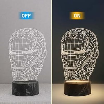 3D Illusion Iron Man Head Night Lamp with Warm White Light Gift for Marvel Fan Kids Room Decor Light
