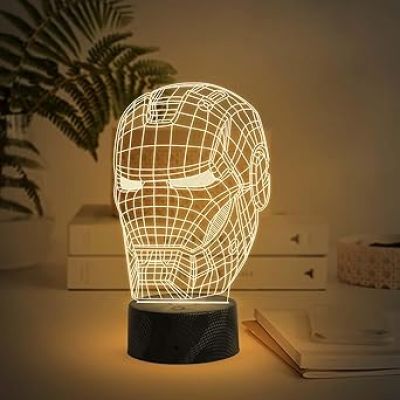 3D Illusion Iron Man Head Night Lamp with Warm White Light Gift for Marvel Fan Kids Room Decor Light
