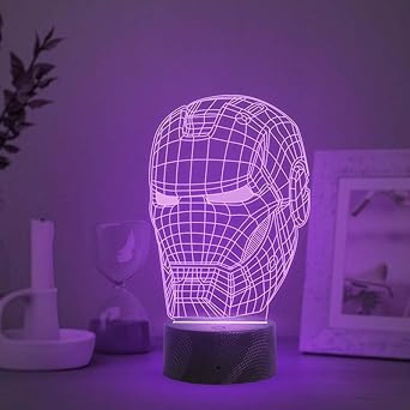3D Illusion Iron Man Head Night Lamp with Multicolored Light Gift for Marvel Fan Kids Room Decor Light