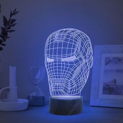 3D Illusion Iron Man Head Night Lamp with Multicolored Light Gift for Marvel Fan Kids Room Decor Light