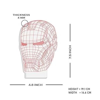 3D Illusion Iron Man Head Night Lamp with Multicolored Light Gift for Marvel Fan Kids Room Decor Light