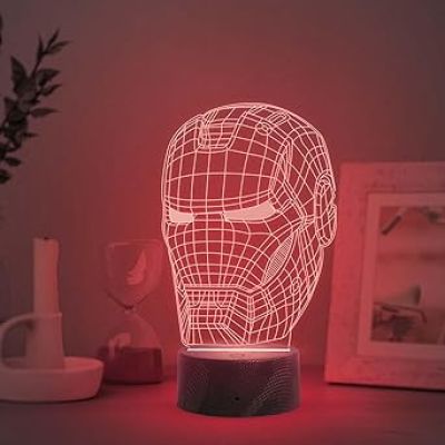 3D Illusion Iron Man Head Night Lamp with Multicolored Light Gift for Marvel Fan Kids Room Decor Light