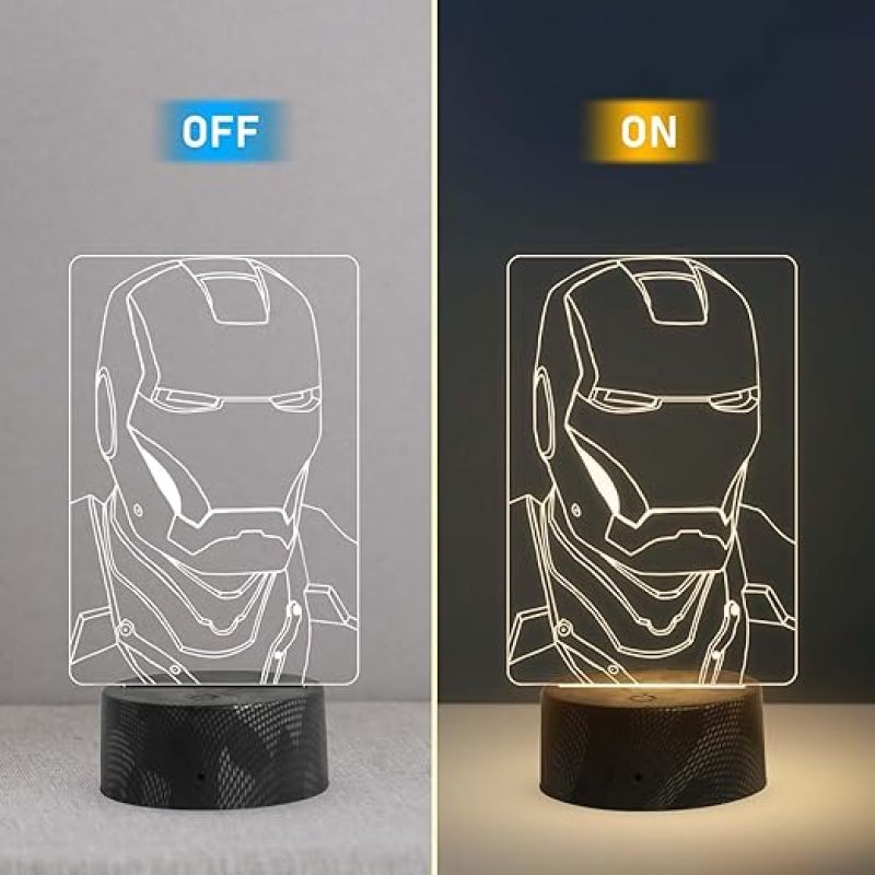 3D Illusion Iron Man Head Night Lamp with Warm White Light Birthday Gift for Avengers Fan