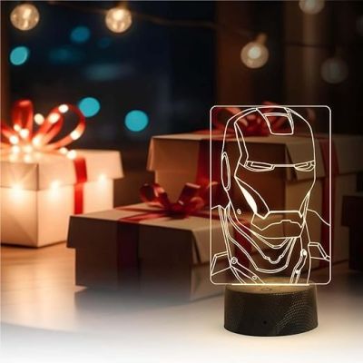 3D Illusion Iron Man Head Night Lamp with Warm White Light Birthday Gift for Avengers Fan