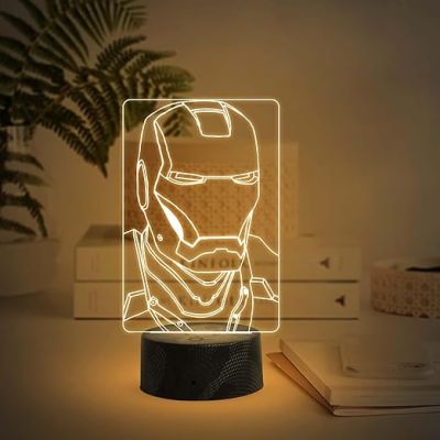 3D Illusion Iron Man Head Night Lamp with Warm White Light Birthday Gift for Avengers Fan