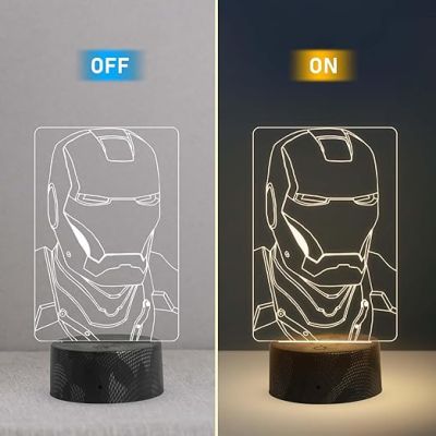 3D Illusion Iron Man Head Night Lamp with Warm White Light Birthday Gift for Avengers Fan