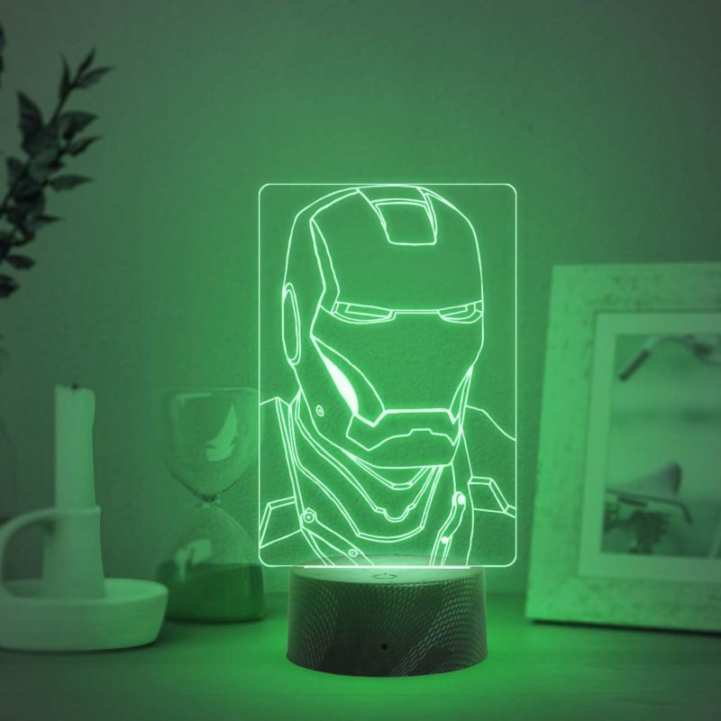 3D Illusion Iron Man Head Night Lamp with Multicolored Light Birthday Gift for Avengers Fan
