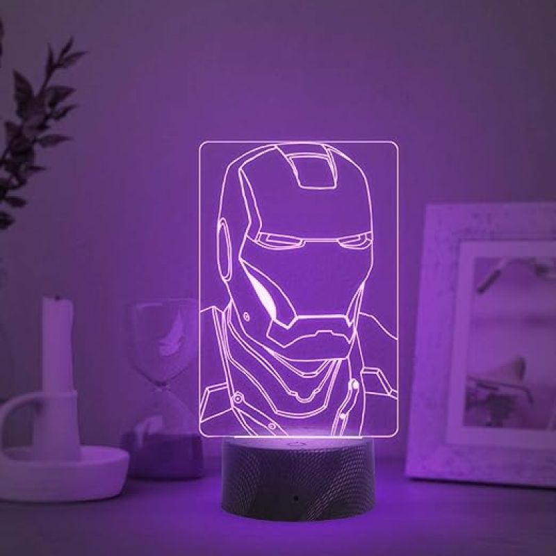3D Illusion Iron Man Head Night Lamp with Multicolored Light Birthday Gift for Avengers Fan