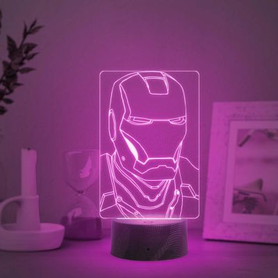 3D Illusion Iron Man Head Night Lamp with Multicolored Light Birthday Gift for Avengers Fan