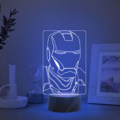 3D Illusion Iron Man Head Night Lamp with Multicolored Light Birthday Gift for Avengers Fan
