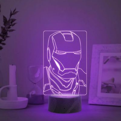 3D Illusion Iron Man Head Night Lamp with Multicolored Light Birthday Gift for Avengers Fan