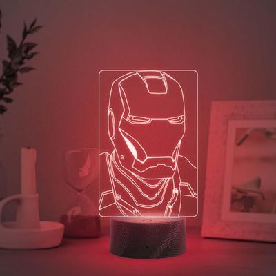 3D Illusion Iron Man Head Night Lamp with Multicolored Light Birthday Gift for Avengers Fan