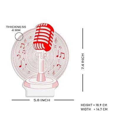 3D Illusion Microphone Night Lamp with Warm White Light Gift for Music Lover & Home Decor Light