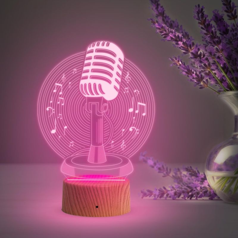3D Illusion Microphone Night Lamp with Multicolored Light Gift for Music Lover & Home Decor Light