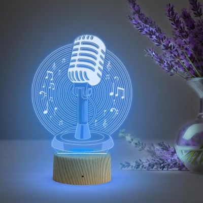 3D Illusion Microphone Night Lamp with Multicolored Light Gift for Music Lover & Home Decor Light