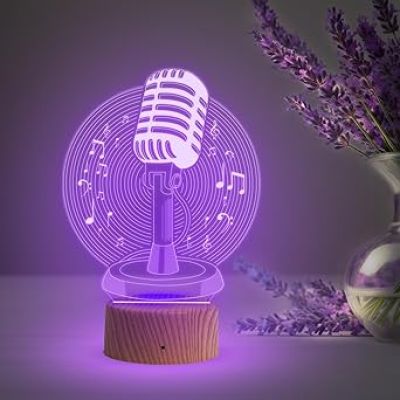 3D Illusion Microphone Night Lamp with Multicolored Light Gift for Music Lover & Home Decor Light