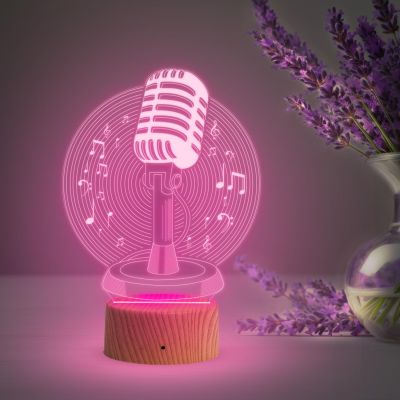 3D Illusion Microphone Night Lamp with Multicolored Light Gift for Music Lover & Home Decor Light
