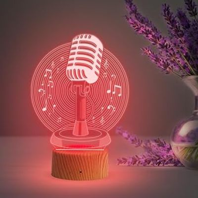 3D Illusion Microphone Night Lamp with Multicolored Light Gift for Music Lover & Home Decor Light