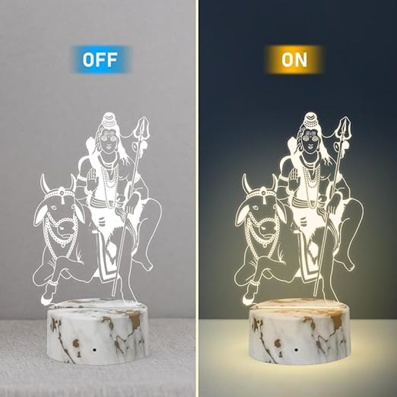 3D Illusion Lord Shiva with Nandi Night Lamp with Warm White Light Blessing Gift for Loveable Person, Home & Pooja Room Decor