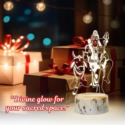 3D Illusion Lord Shiva with Nandi Night Lamp with Warm White Light Blessing Gift for Loveable Person, Home & Pooja Room Decor