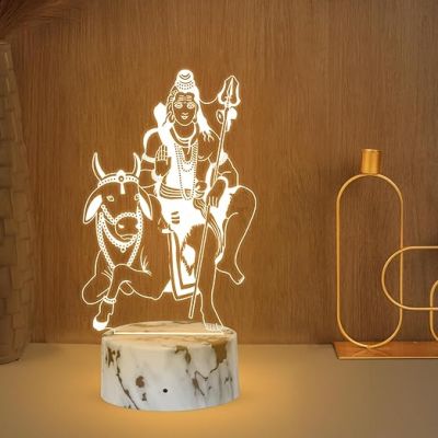 3D Illusion Lord Shiva with Nandi Night Lamp with Warm White Light Blessing Gift for Loveable Person, Home & Pooja Room Decor