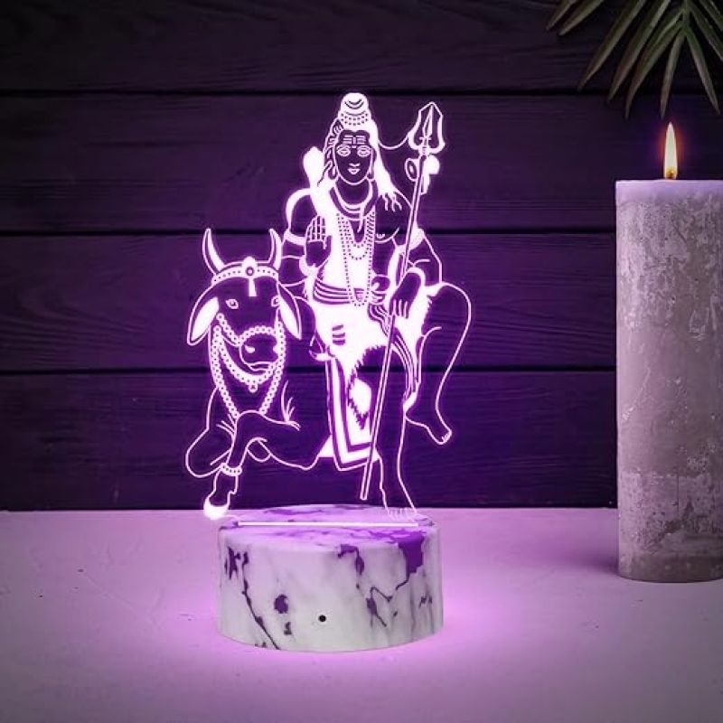 3D Illusion Lord Shiva with Nandi Night Lamp with Multicolored Light Blessing Gift for Loveable Person, Home & Pooja Room Decor