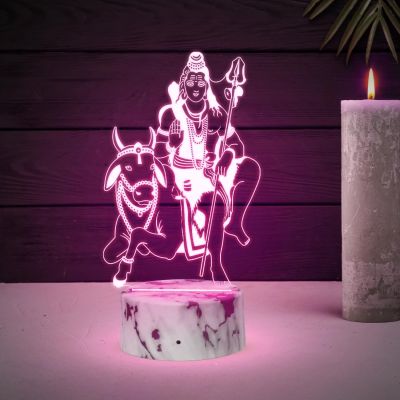 3D Illusion Lord Shiva with Nandi Night Lamp with Multicolored Light Blessing Gift for Loveable Person, Home & Pooja Room Decor