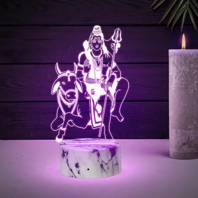 3D Illusion Lord Shiva with Nandi Night Lamp with Multicolored Light Blessing Gift for Loveable Person, Home & Pooja Room Decor