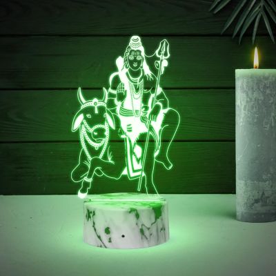 3D Illusion Lord Shiva with Nandi Night Lamp with Multicolored Light Blessing Gift for Loveable Person, Home & Pooja Room Decor