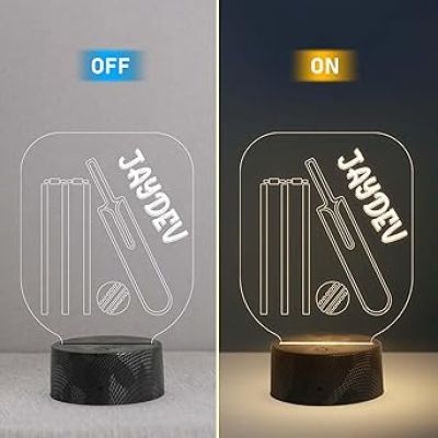 Cricket Night Lamp with Warm White Light Customized with name Gift for Cricket Lover & Sport Fans