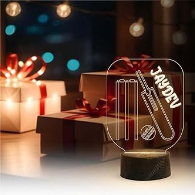 Cricket Night Lamp with Warm White Light Customized with name Gift for Cricket Lover & Sport Fans