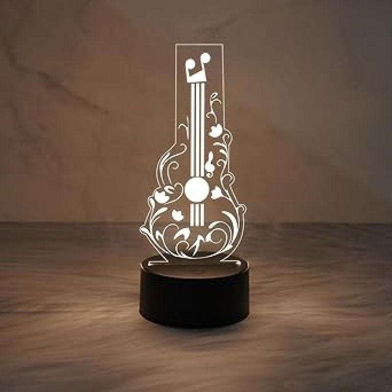 3D Illusion Guitar Night Lamp with Warm White Light Gift For Guitar Player, Music Lover & Musician Creative Room Decor Lamp
