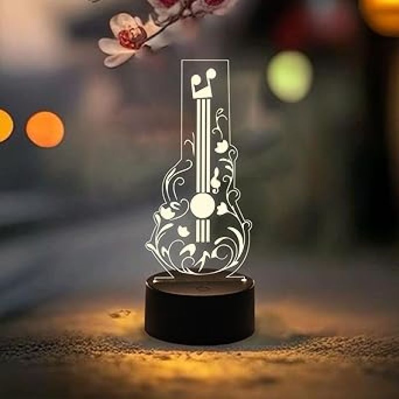 3D Illusion Guitar Night Lamp with Warm White Light Gift For Guitar Player, Music Lover & Musician Creative Room Decor Lamp
