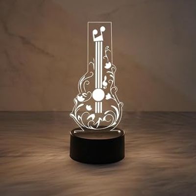 3D Illusion Guitar Night Lamp with Warm White Light Gift For Guitar Player, Music Lover & Musician Creative Room Decor Lamp