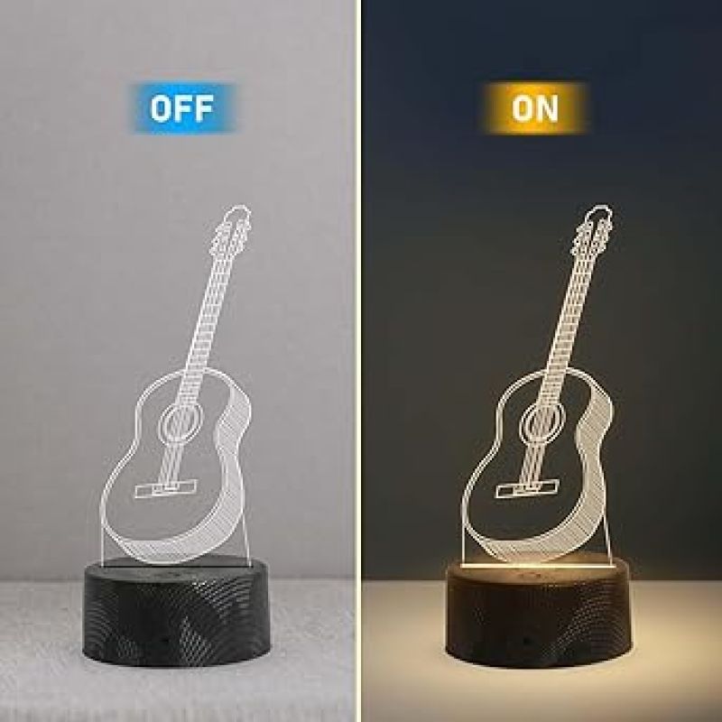 3D Illusion Guitar Night Lamp with Warm White Light Birthday Gift for Music Lover, Guitar Player & Musician