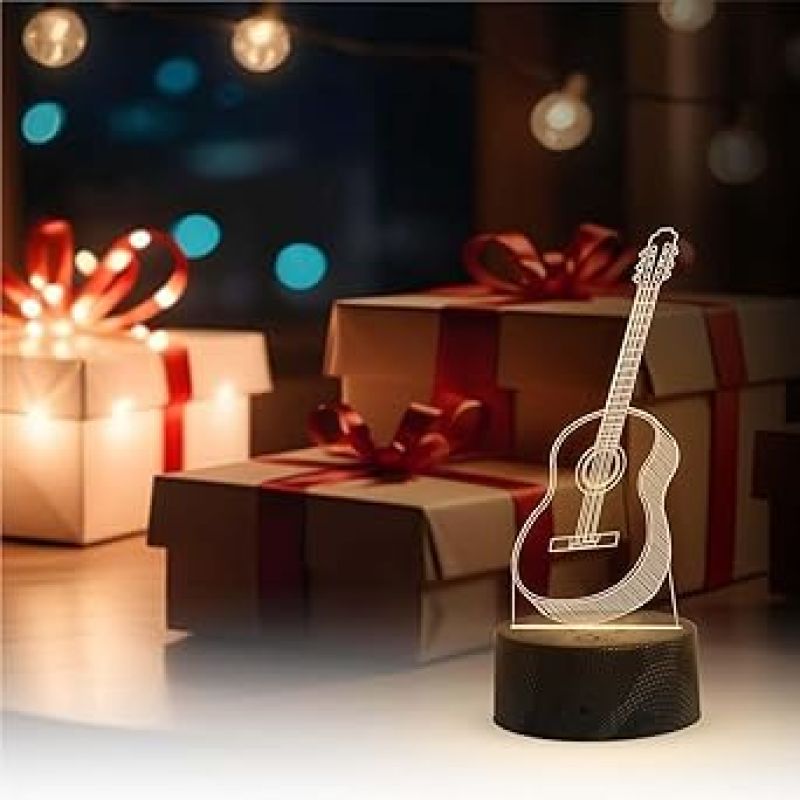 3D Illusion Guitar Night Lamp with Warm White Light Birthday Gift for Music Lover, Guitar Player & Musician