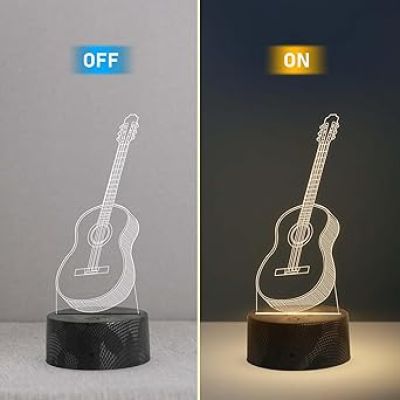 3D Illusion Guitar Night Lamp with Warm White Light Birthday Gift for Music Lover, Guitar Player & Musician