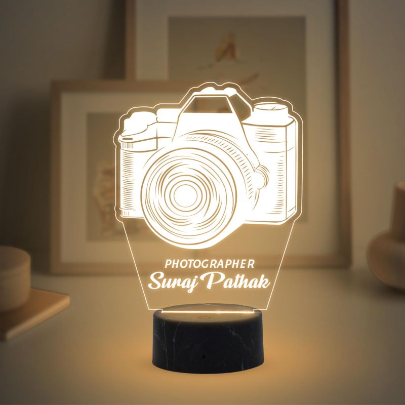 Personalized Photographer Camera Night Lamp with Warm White Light Customized with Name Gift for Photography Lover & Decor Photo Studio