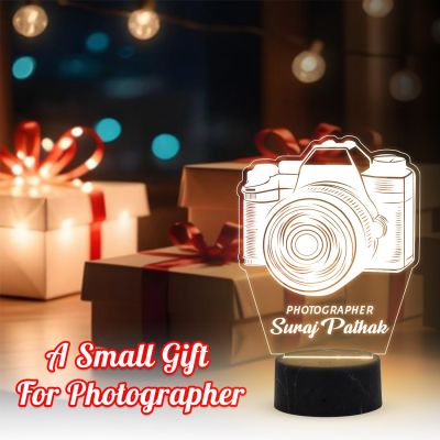 Personalized Photographer Camera Night Lamp with Warm White Light Customized with Name Gift for Photography Lover & Decor Photo Studio