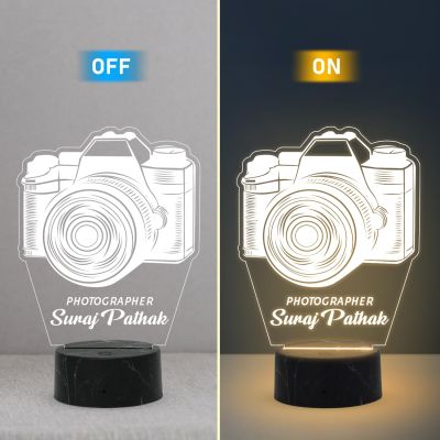 Personalized Photographer Camera Night Lamp with Warm White Light Customized with Name Gift for Photography Lover & Decor Photo Studio